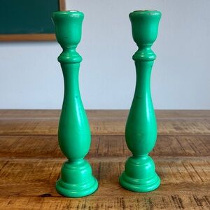 Elegant Green Wooden Candle Holders